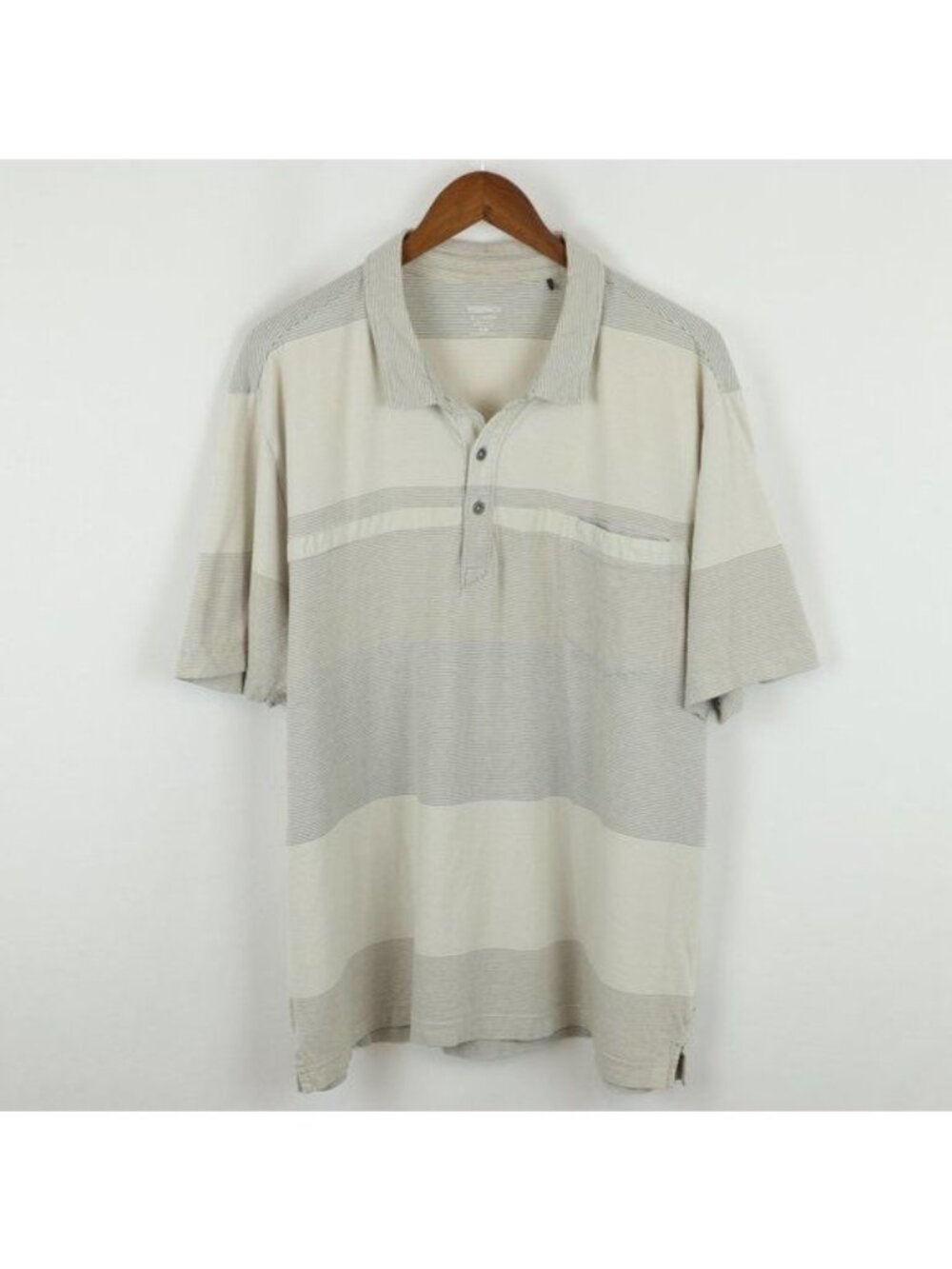 Toad&Co Jack Men's Extra Large Tan Cotton Striped Short Sleeve Jersey Polo Shirt